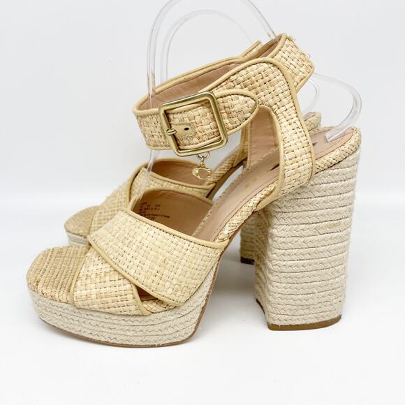 Coach Womens Nelly Raffia Ankle Strap Espadrille Platform High Heel Sandals 10 B - Picture 5 of 15